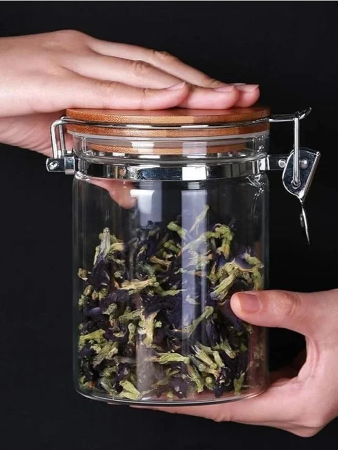 1Chase 1CHASE 2-Piece Borosilicate Glass Storage Jar With Clip and Airtight Bamboo Lid 750 ML